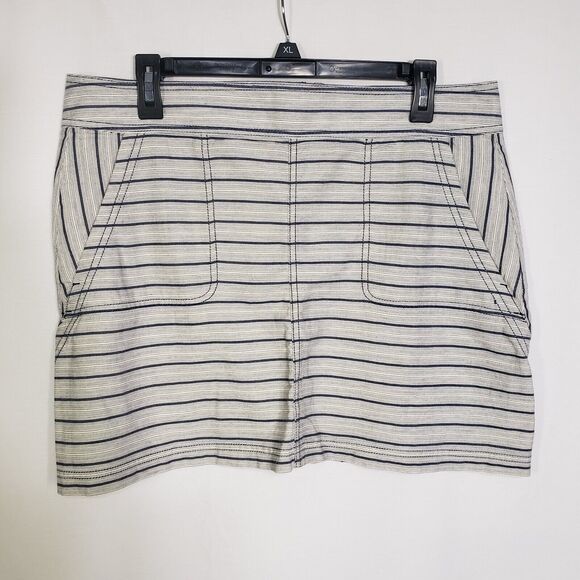 Purnell Womens Mini Skirt Sz 10/30 Indigo Beige Striped Pockets Contrast Stitch - Picture 3 of 9